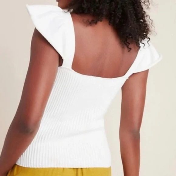 NWT Anthropologie Flutter-Sleeved Sweater Tank in Ivory, XSP - Picture 3 of 7